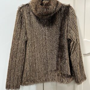 Vintage Joseph Ribkoff Gold/Brown Cowl Neck Sweater with Shag Texture